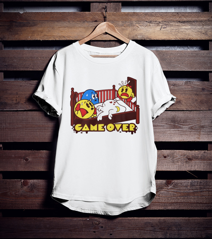 Game Over Halloween Pac Man Ghost Bed Scene T-Shirt