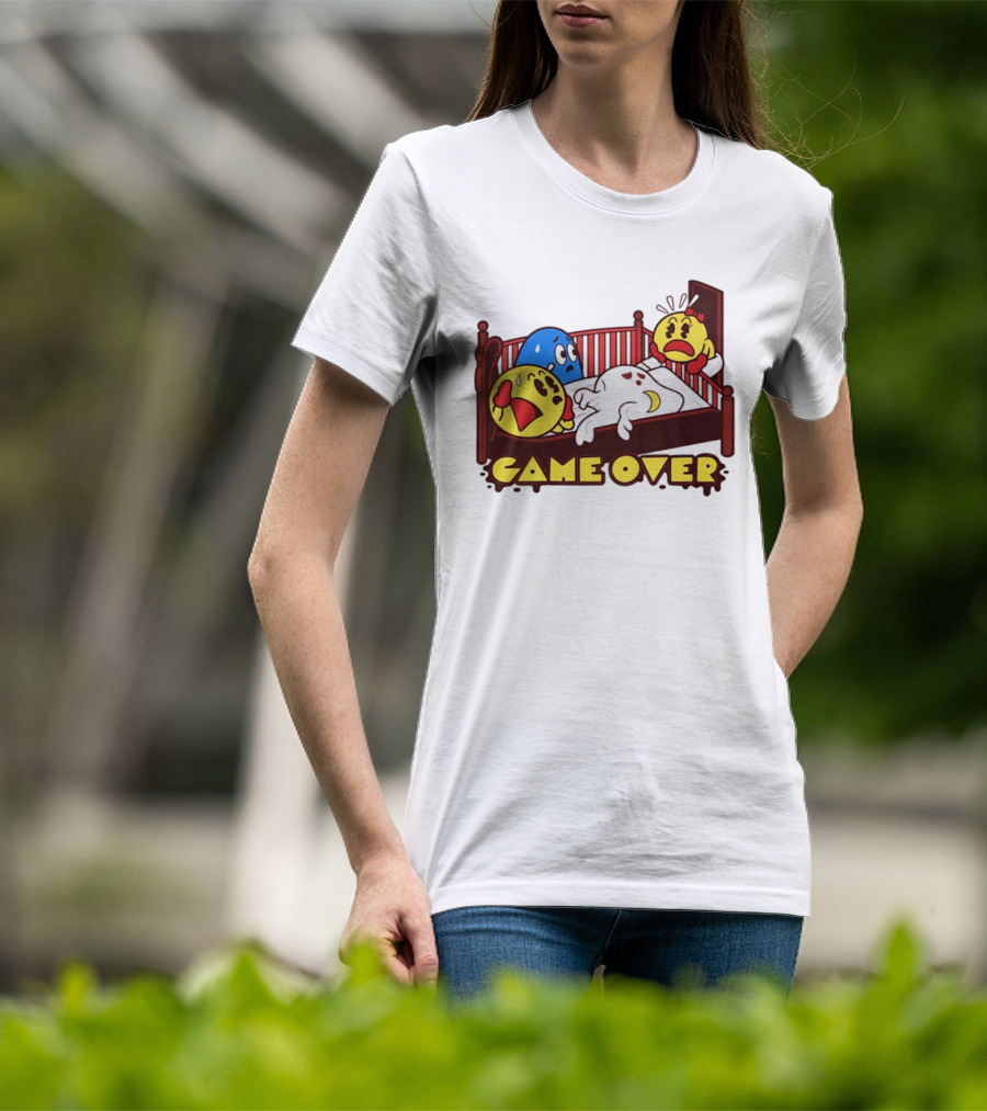 Game Over Halloween Pac Man Ghost Bed Scene T-Shirt