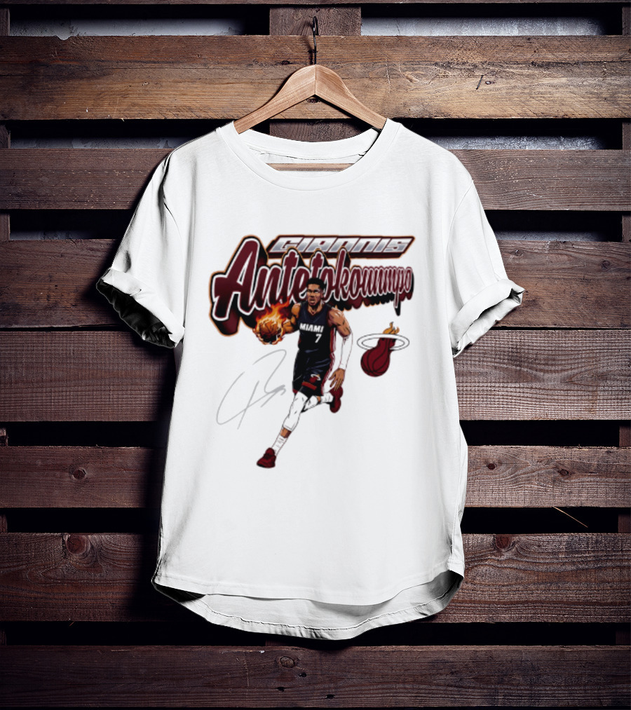 Giannis Antetokounmpo Miami Heat Basketball Cursive Script T-Shirt