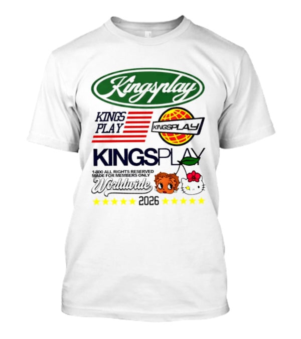 Kingsplay 1 800 All Rights Reserved Members Only Worldwide 2026 Hello Kitty Stars T-Shirt