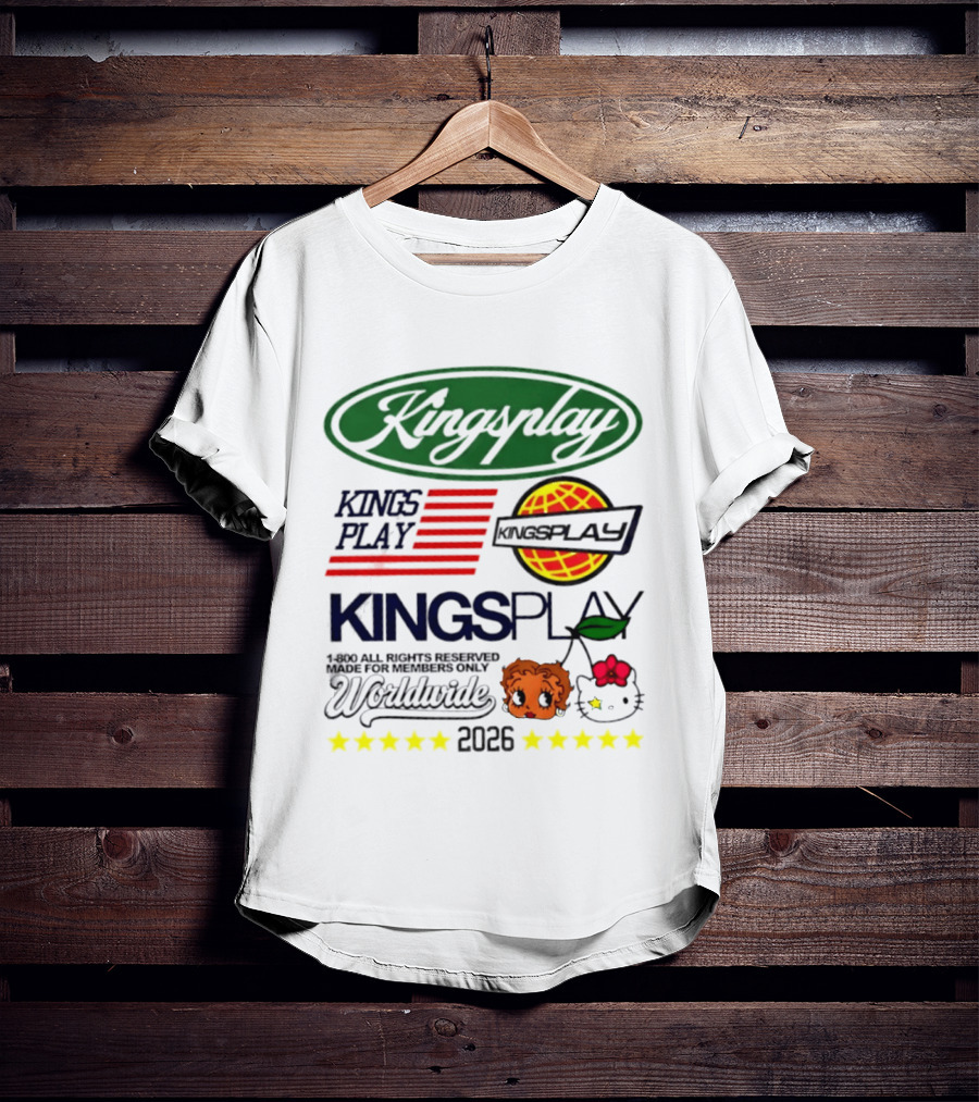 Kingsplay 1 800 All Rights Reserved Members Only Worldwide 2026 Hello Kitty Stars T-Shirt