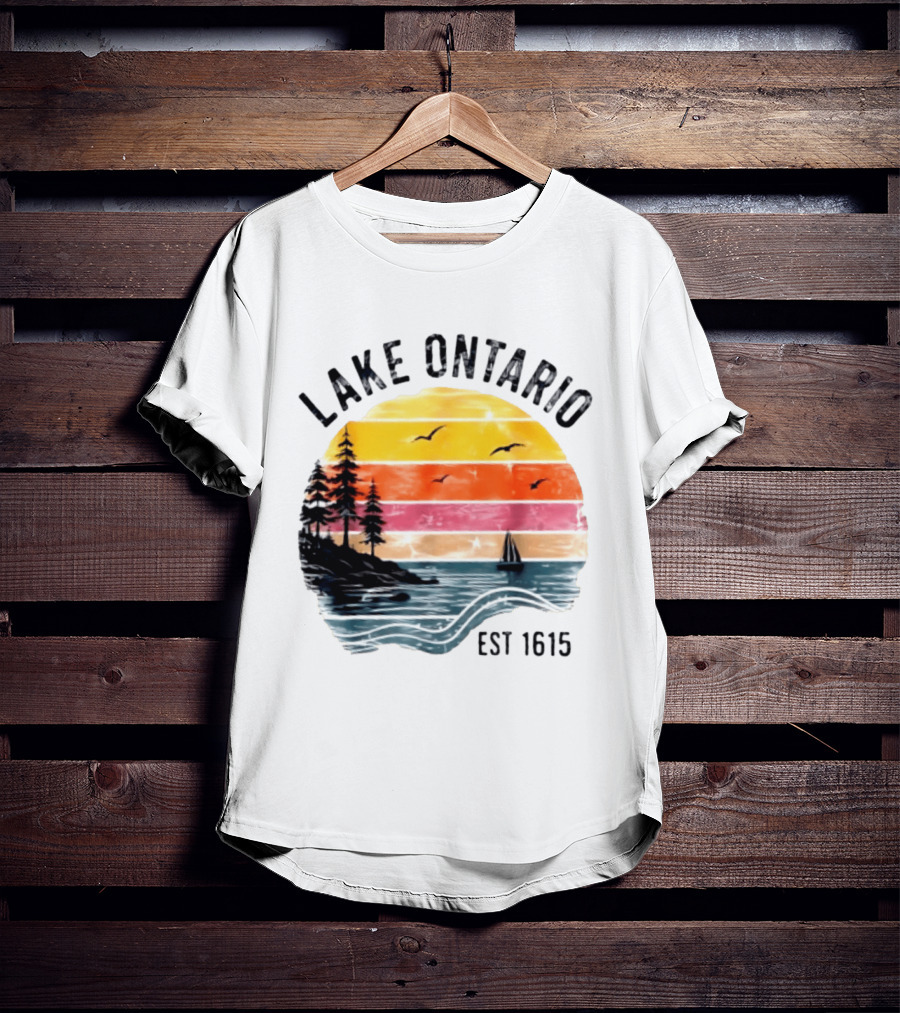 Lake Ontario Est 1615 Great Lakes Nature Sunset Sailing Scene T-Shirt