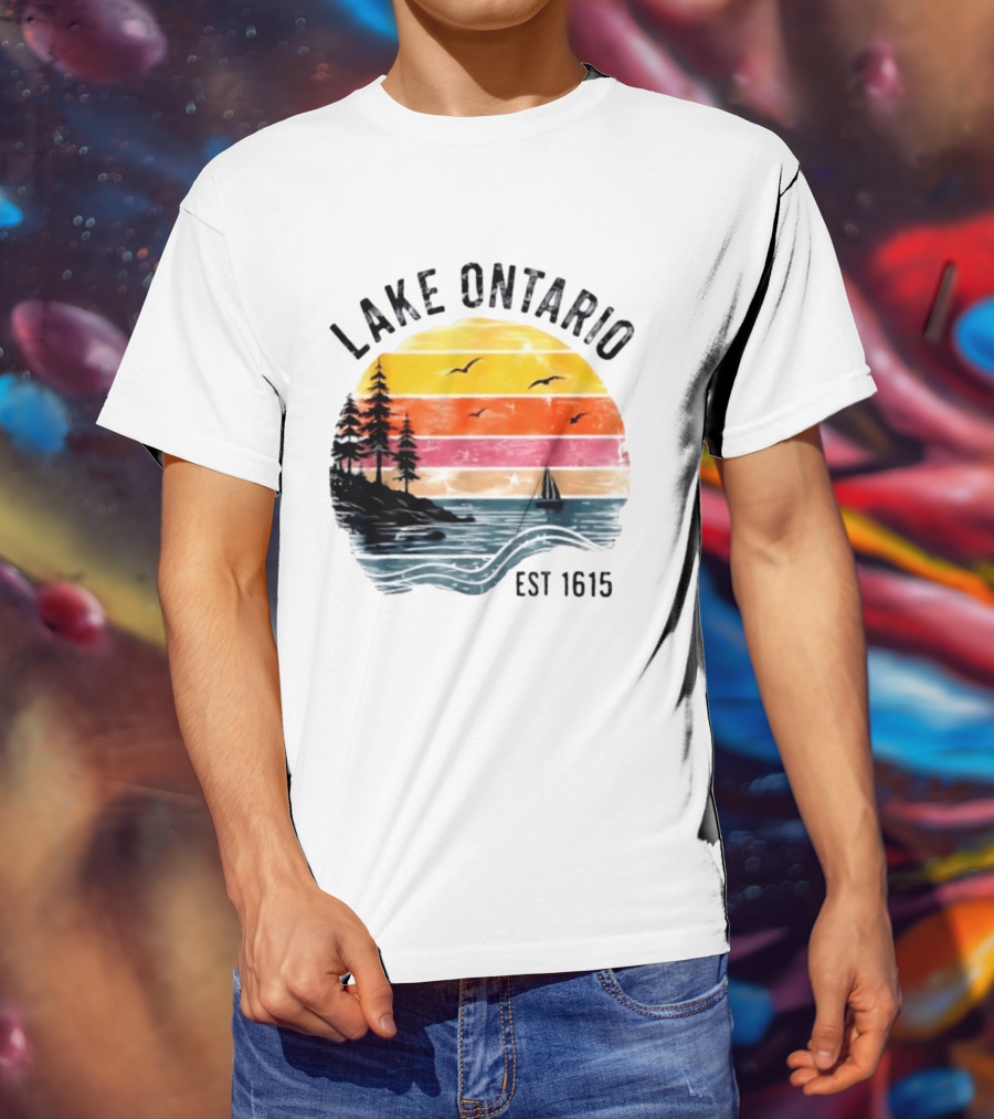 Lake Ontario Est 1615 Great Lakes Nature Sunset Sailing Scene T-Shirt