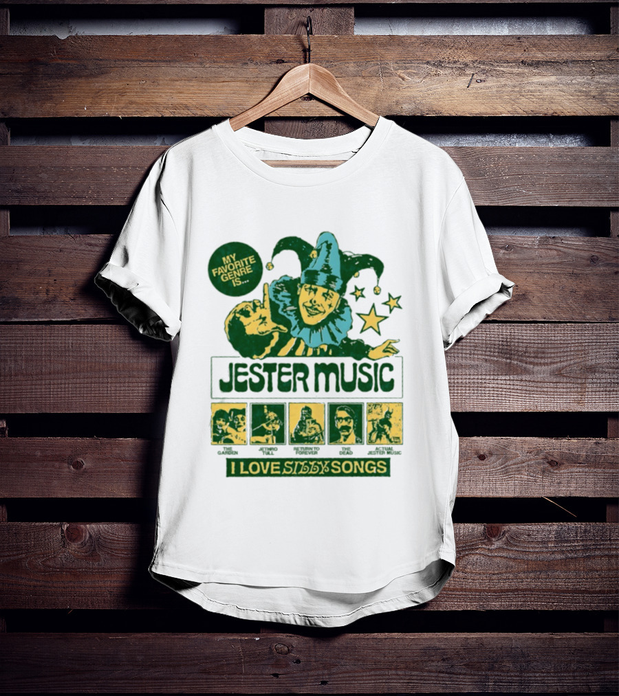 My Favorite Genre Is Jester Music I Love Silly Songs Playful Jester With Stars T-Shirt