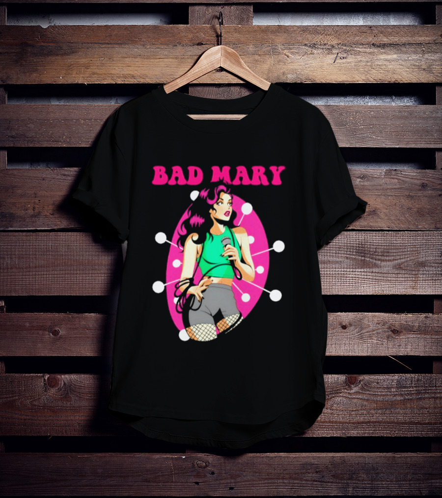 Bad Mary Punk Rock Band Female Singer Microphone Neon T-Shirt
