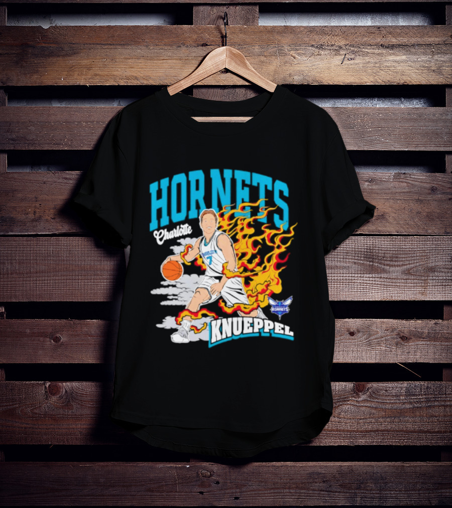 Charlotte Hornets Kon Knueppel Basketball With Flames Motif T-Shirt