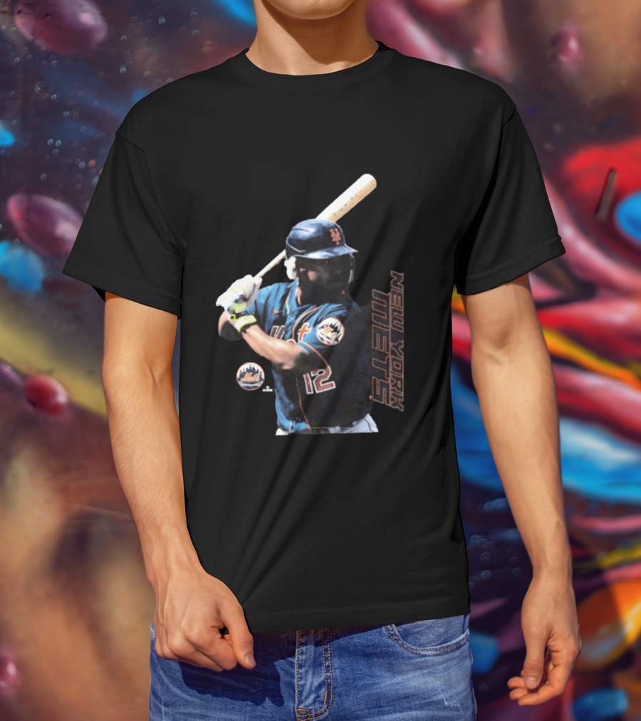 Francisco Lindor New York Mets MLB Number 12 Baseball Batting Action T-Shirt