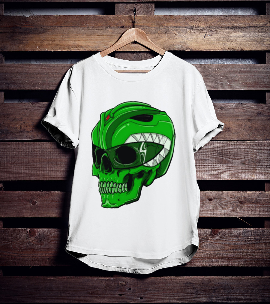 Mighty Morphin Power Rangers Green Ranger Zombie Skull Helmet Mashup T-Shirt