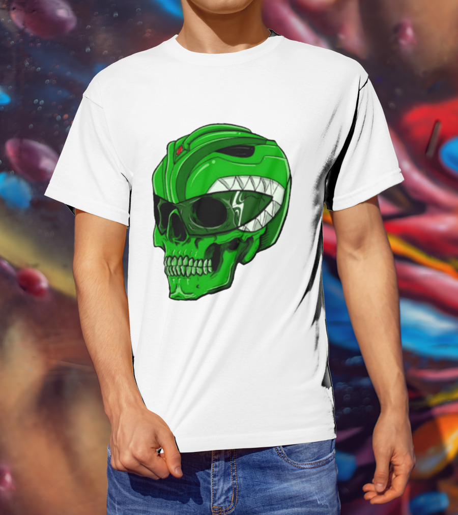 Mighty Morphin Power Rangers Green Ranger Zombie Skull Helmet Mashup T-Shirt