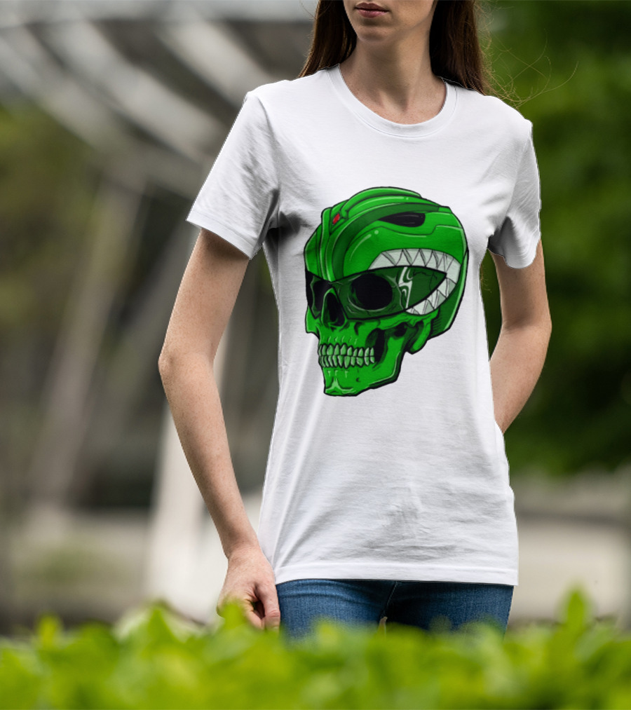 Mighty Morphin Power Rangers Green Ranger Zombie Skull Helmet Mashup T-Shirt