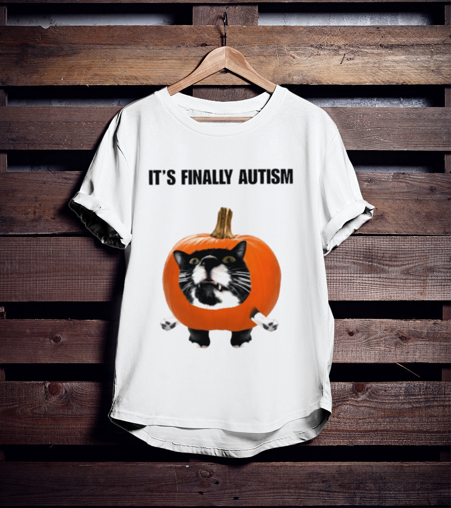 It's Finally Autism Cat Pumpkin T-Shirt