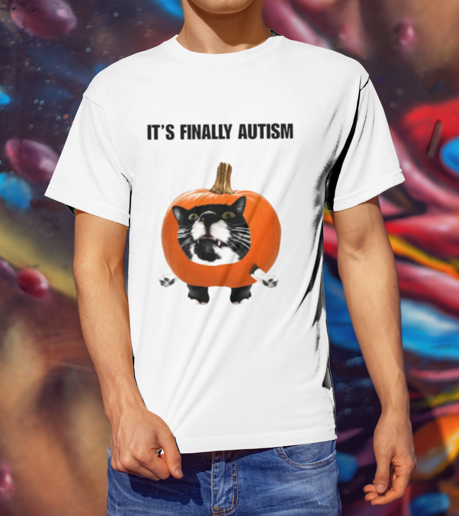 It's Finally Autism Cat Pumpkin T-Shirt