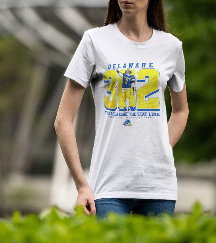 Delaware Blue Hens 302 The Area Code The Stat Line Nick Minicucci 302 Passing Yards T-Shirt