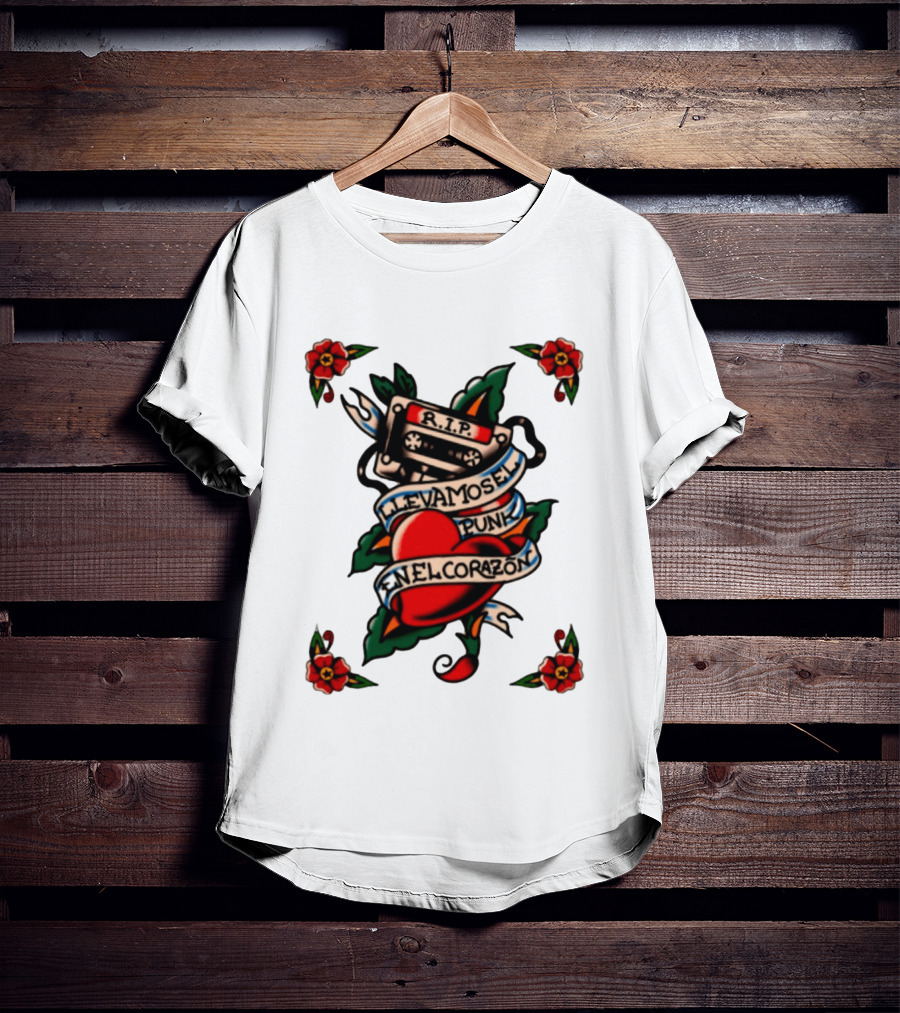 RIP Cassette Heart Llevamos El Punk En El Corazón Tattoo Style Roses T-Shirt