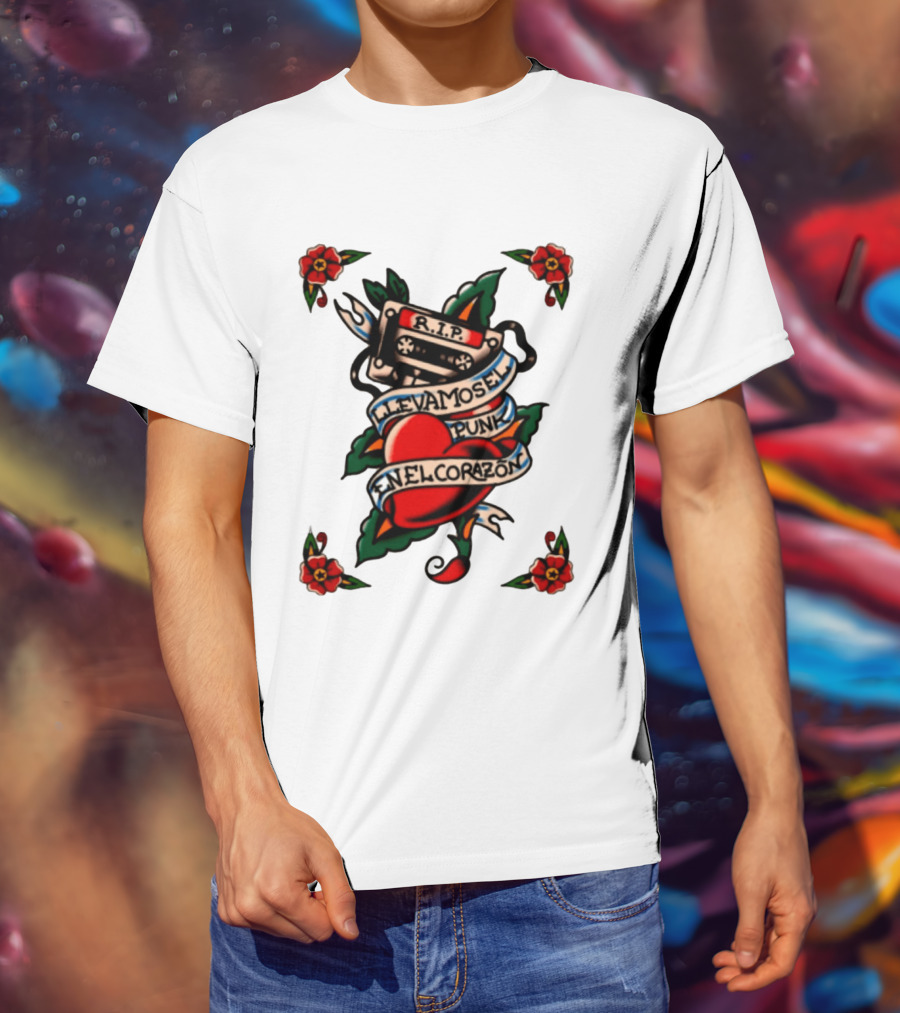 RIP Cassette Heart Llevamos El Punk En El Corazón Tattoo Style Roses T-Shirt