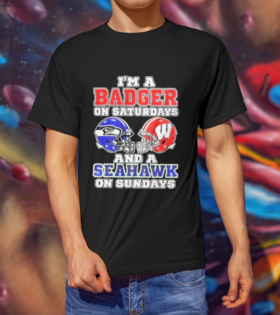 I'm A Badger On Saturdays And A Seahawk On Sundays Helmet T-Shirt