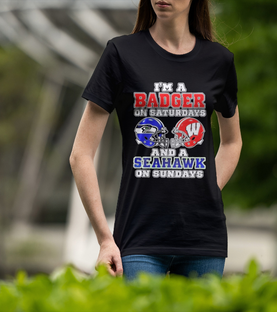 I'm A Badger On Saturdays And A Seahawk On Sundays Helmet T-Shirt