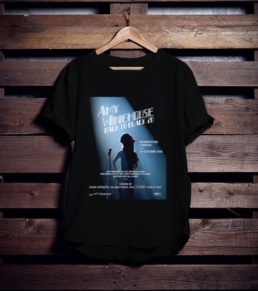 Amy Winehouse Back To Black 20 Roundhouse London 21 October 2026 Live Performance Event T-Shirt