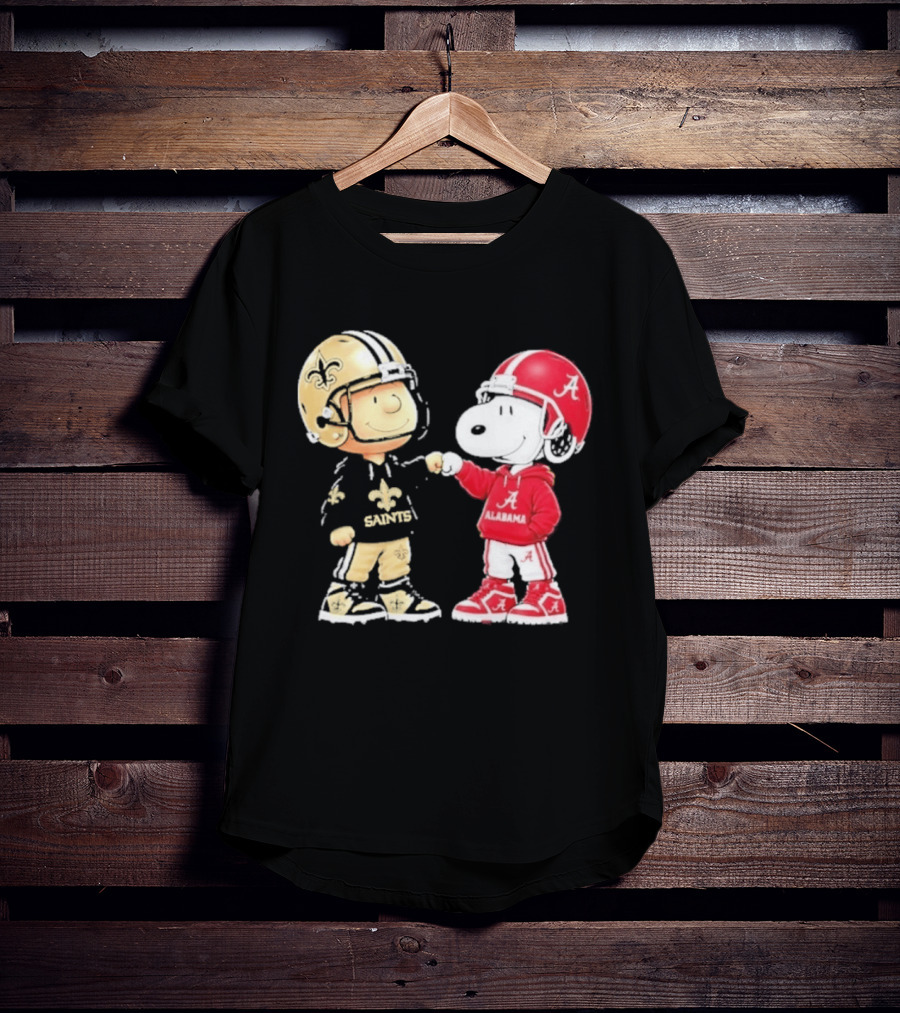 Charlie Brown Saints Snoopy Alabama Fist Bump Football T-Shirt