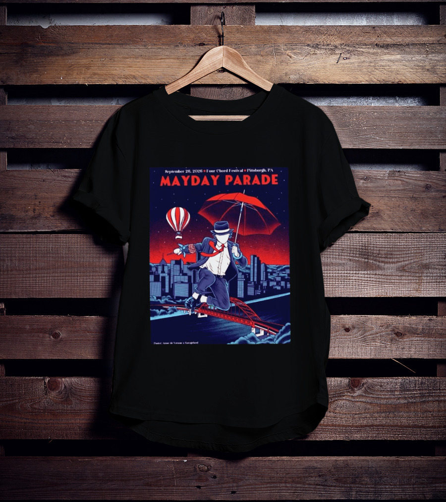 Mayday Parade September 26 2026 Four Chord Festival Pittsburgh PA Hot Air Balloon Umbrella Cityscape T-Shirt