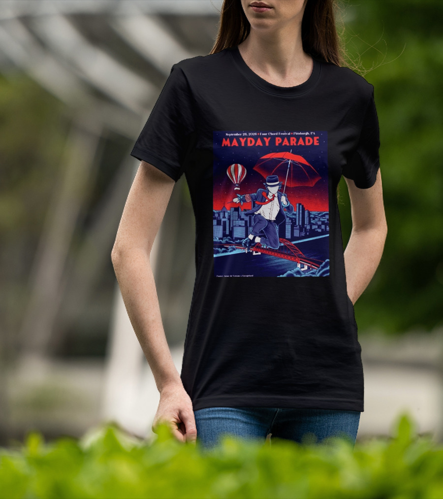 Mayday Parade September 26 2026 Four Chord Festival Pittsburgh PA Hot Air Balloon Umbrella Cityscape T-Shirt