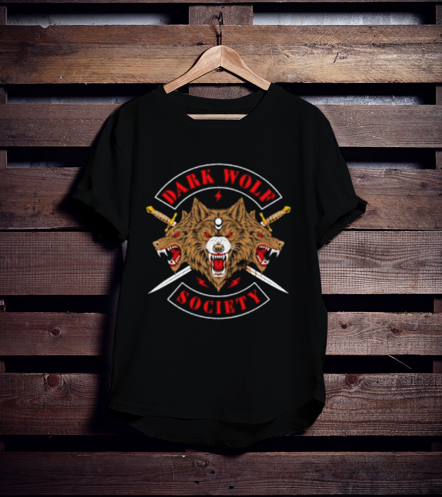Dark Wolf Society Gothic Three Headed Sword Wolves T-Shirt