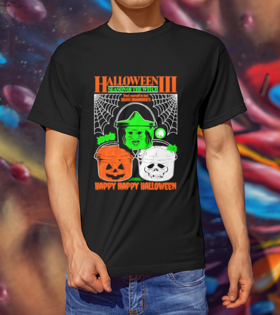 Halloween III Season Of The Witch Silver Shamrock Pumpkin Skull Witch Buckets Happy Happy Halloween T-Shirt