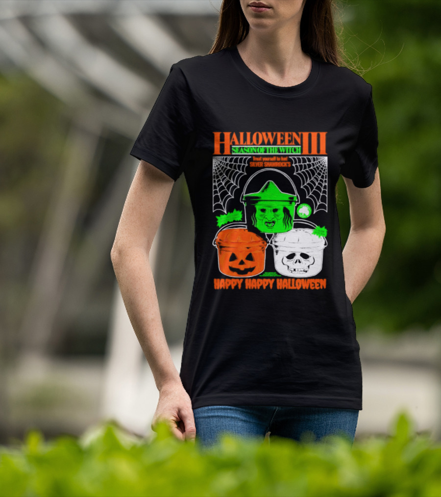 Halloween III Season Of The Witch Silver Shamrock Pumpkin Skull Witch Buckets Happy Happy Halloween T-Shirt