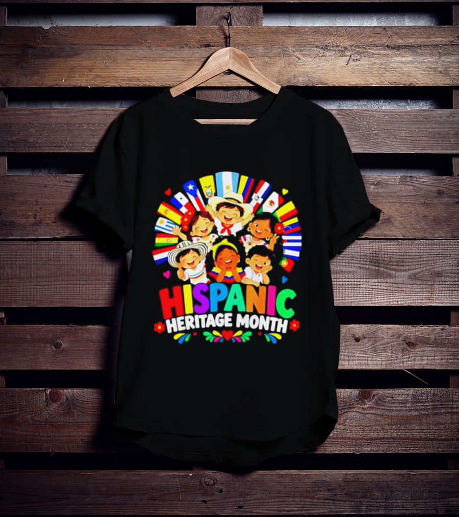 Hispanic Heritage Month Celebration With Latino Countries Flags And Happy Children T-Shirt