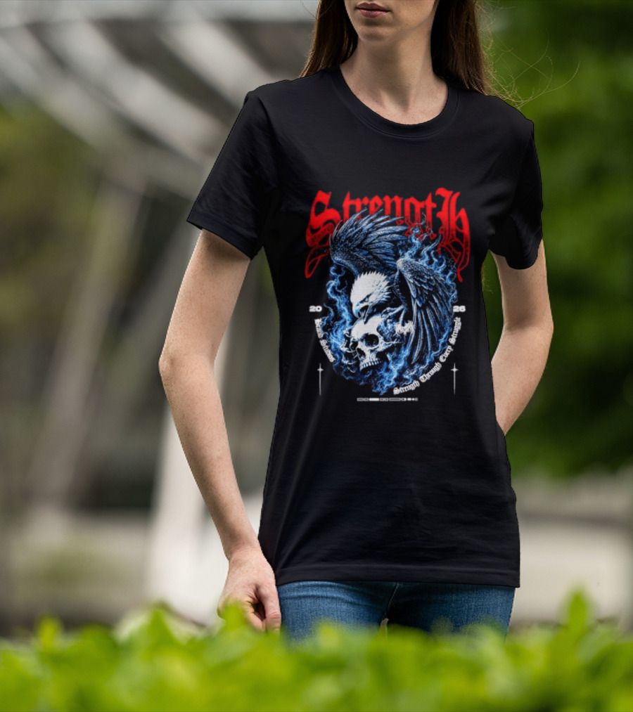 Strength 2026 Brand Studios Eagle Skull Strength Through Every Struggle T-Shirt