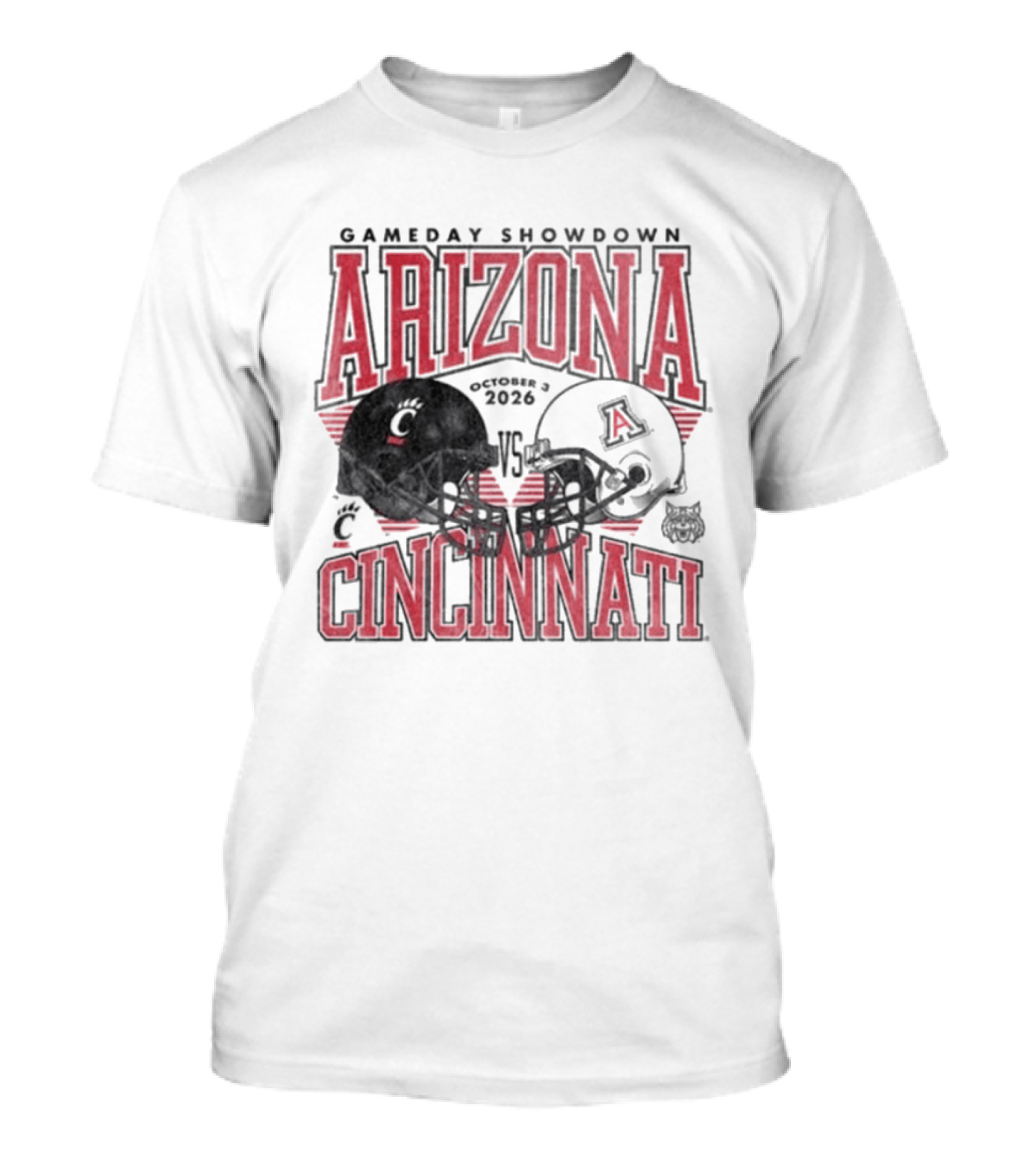 Arizona Wildcats Vs Cincinnati Bearcats October 3 2026 Football Helmet Gameday Showdown T-Shirt