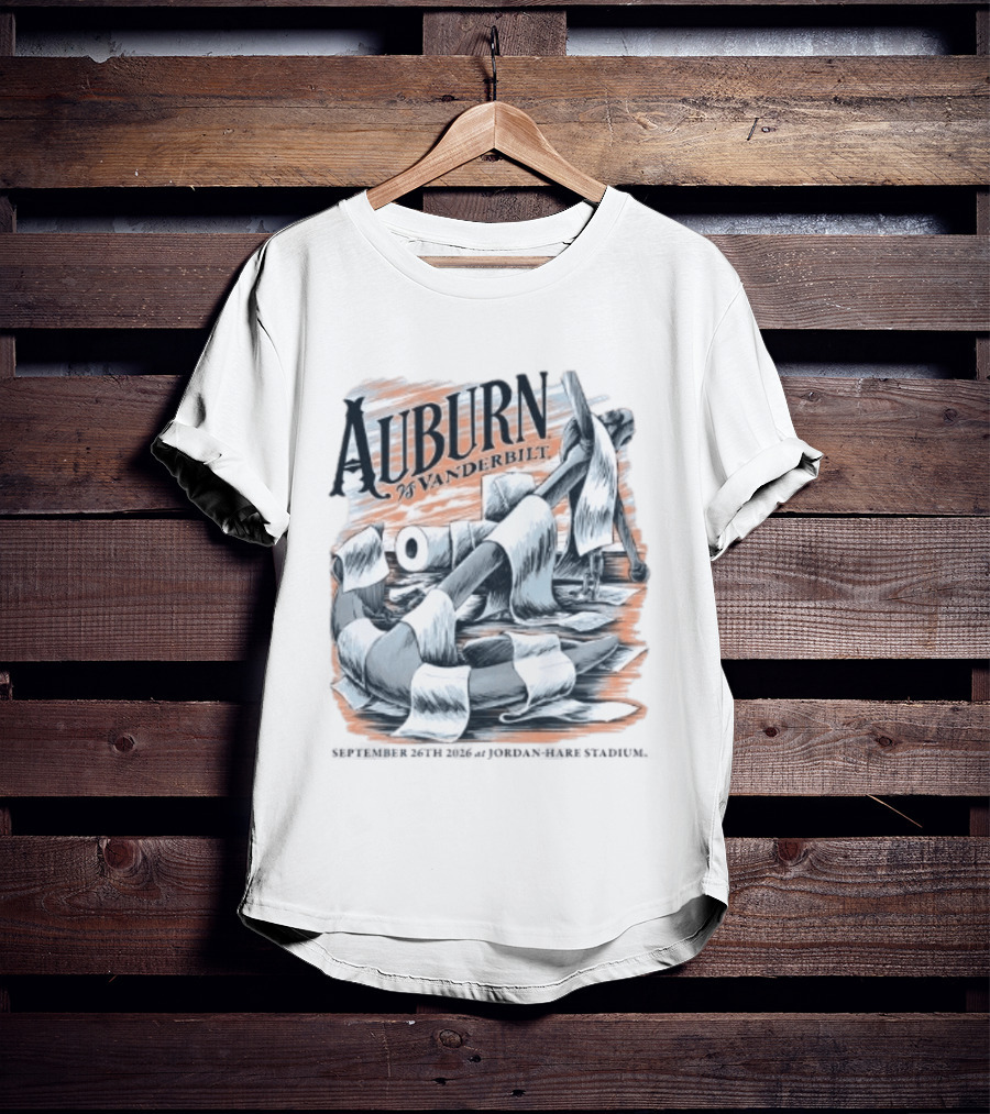 Auburn Vs Vanderbilt September 26th 2026 Jordan Hare Stadium Gameday Football Matchup Toilet Paper War Scene T-Shirt