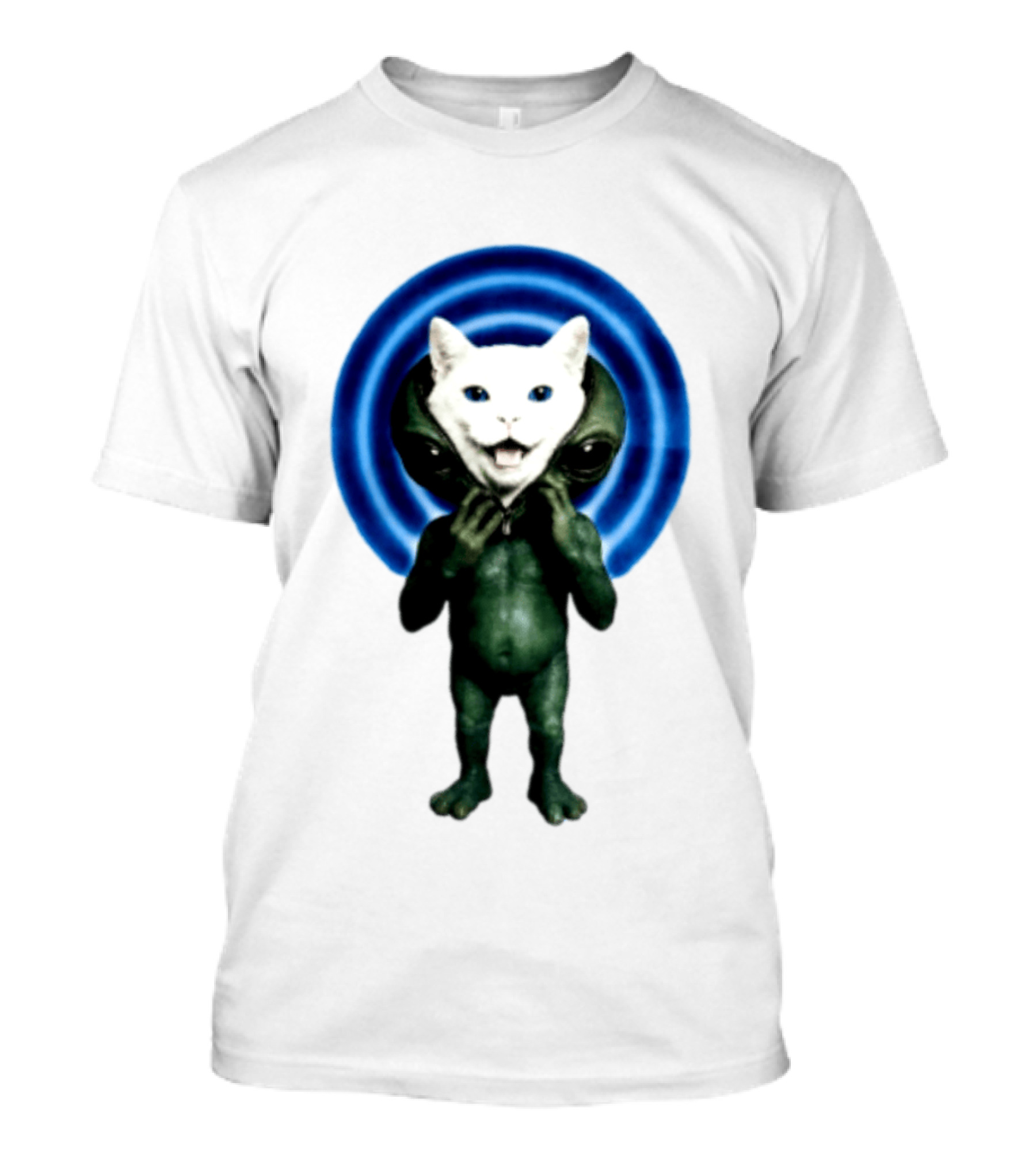 Cat Unzipping Alien Costume Sci Fi Whimsical Blue Ripple Effect T-Shirt