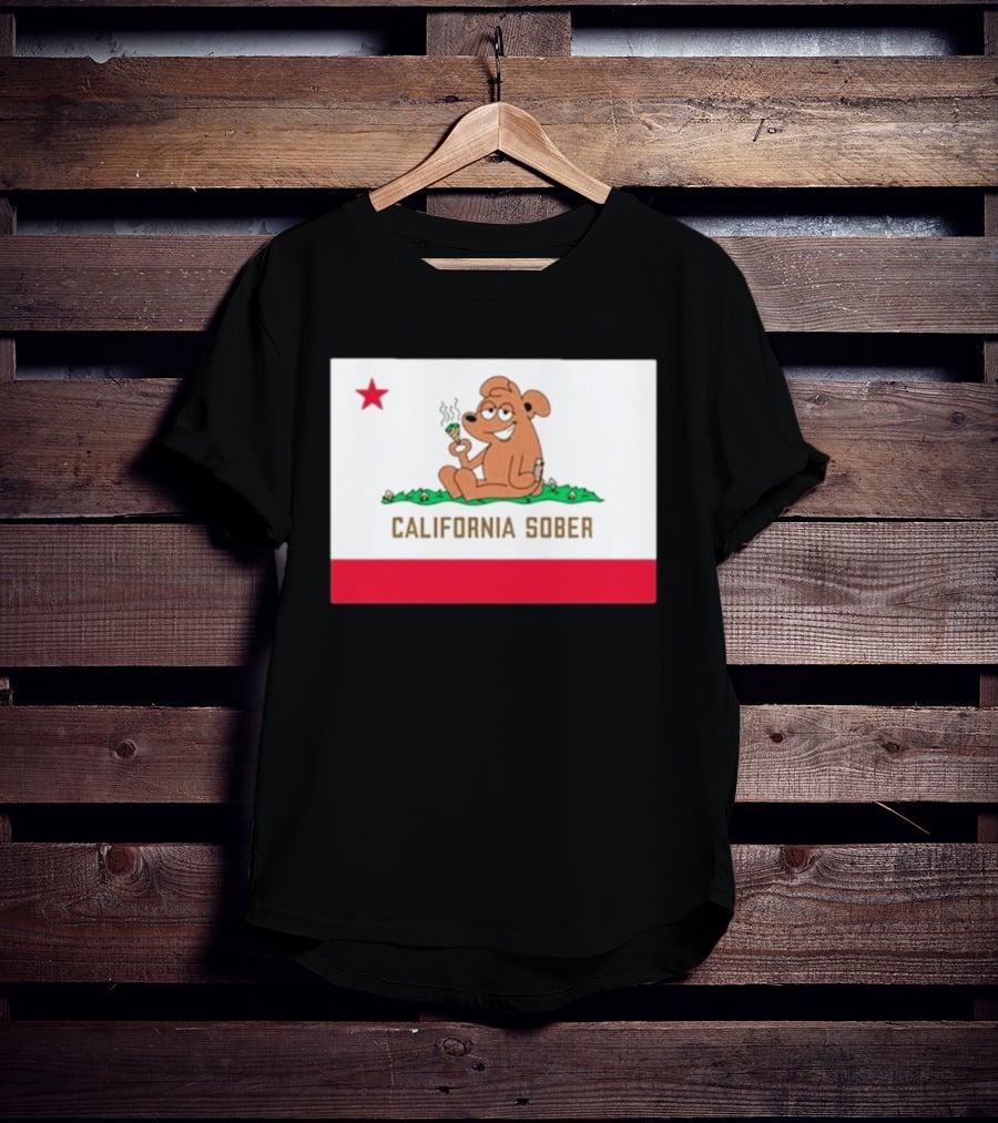 California Sober Bear With Joint And Drink State Flag T-Shirt