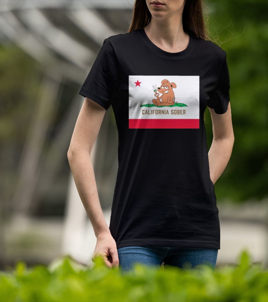 California Sober Bear With Joint And Drink State Flag T-Shirt