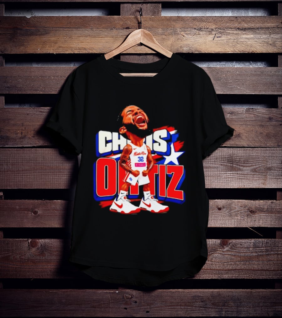 Chris Ortiz Puerto Rico Basketball Player Caricature With Jersey Number 32 Nike Sneakers T-Shirt
