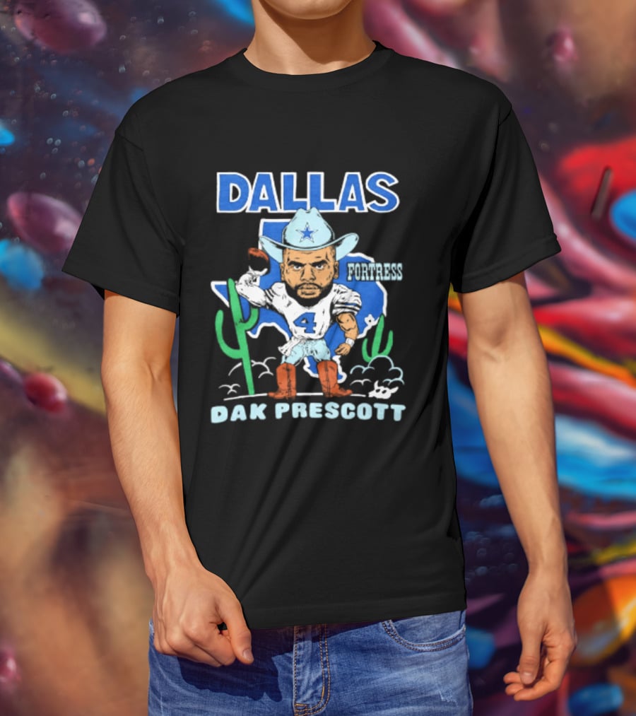 Dallas Cowboys Dak Prescott 4 Player Caricature With Cowboy Hat And Cactus T-Shirt
