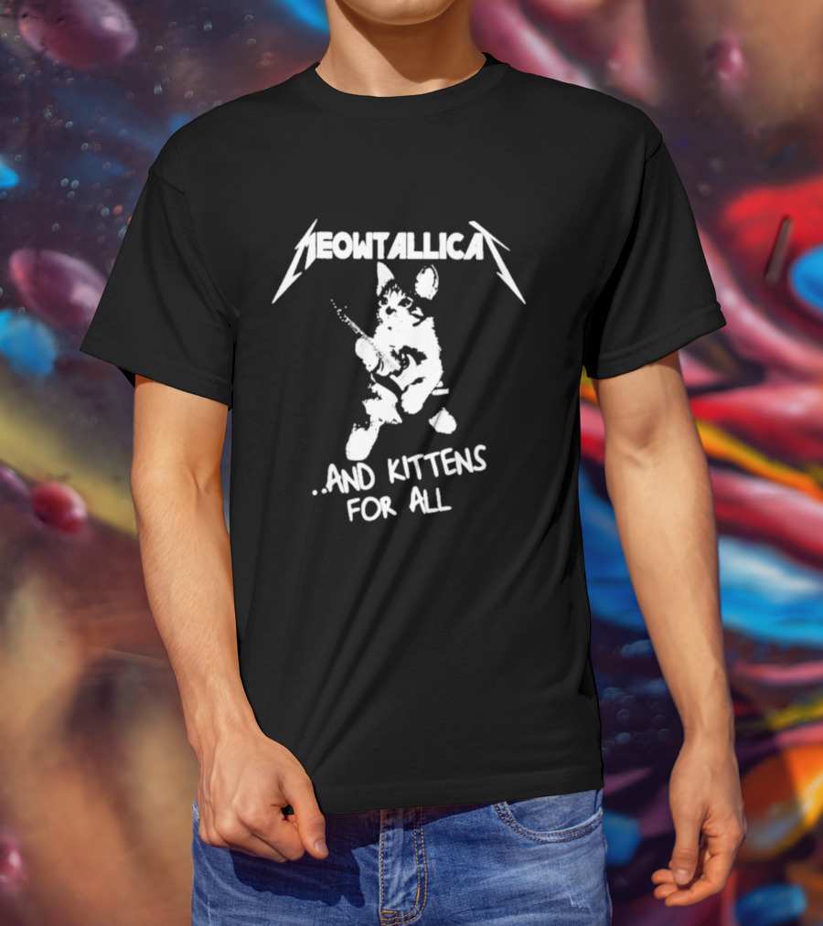 Meowtallica And Kittens For All Funny Cat Parody Cats Metal Music T-Shirt