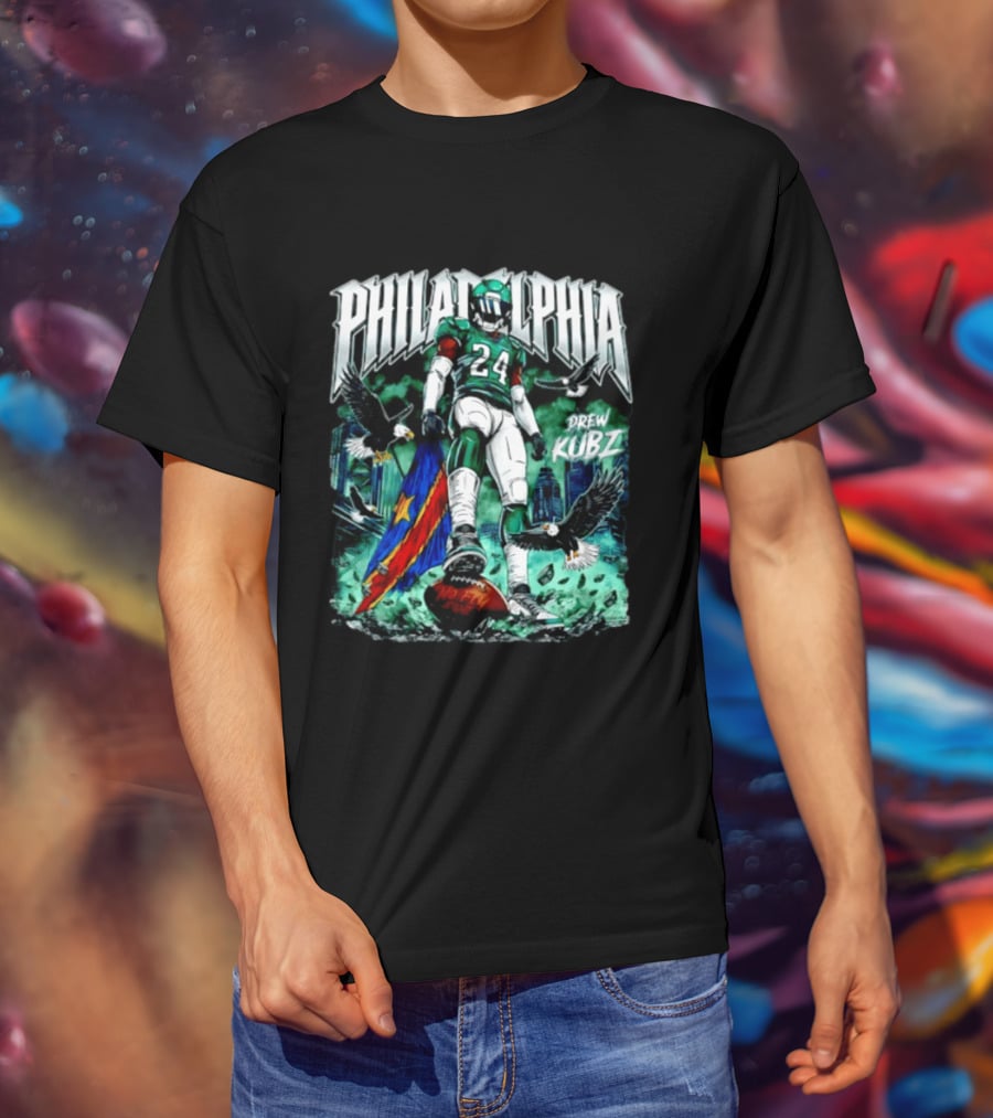 Philadelphia Eagles 24 Drew Kubz No Fly Zone Football Eagles Skyline T-Shirt