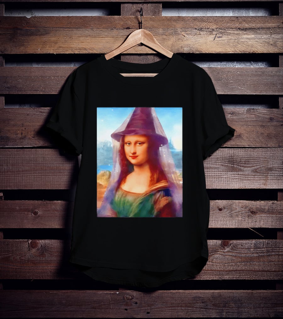 Mona Lisa Witch Hat Magical Painting Twist T-Shirt