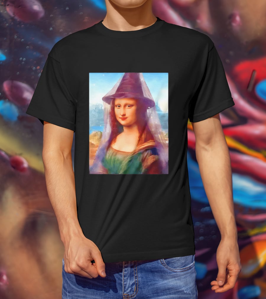 Mona Lisa Witch Hat Magical Painting Twist T-Shirt
