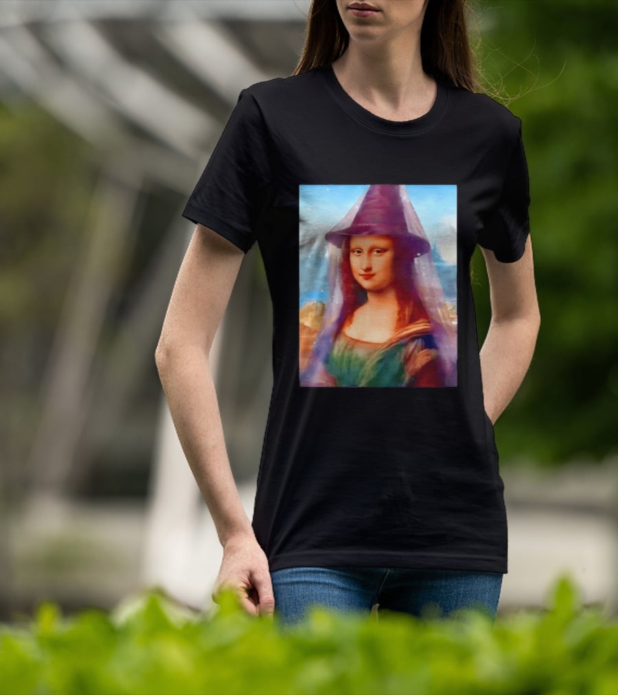 Mona Lisa Witch Hat Magical Painting Twist T-Shirt