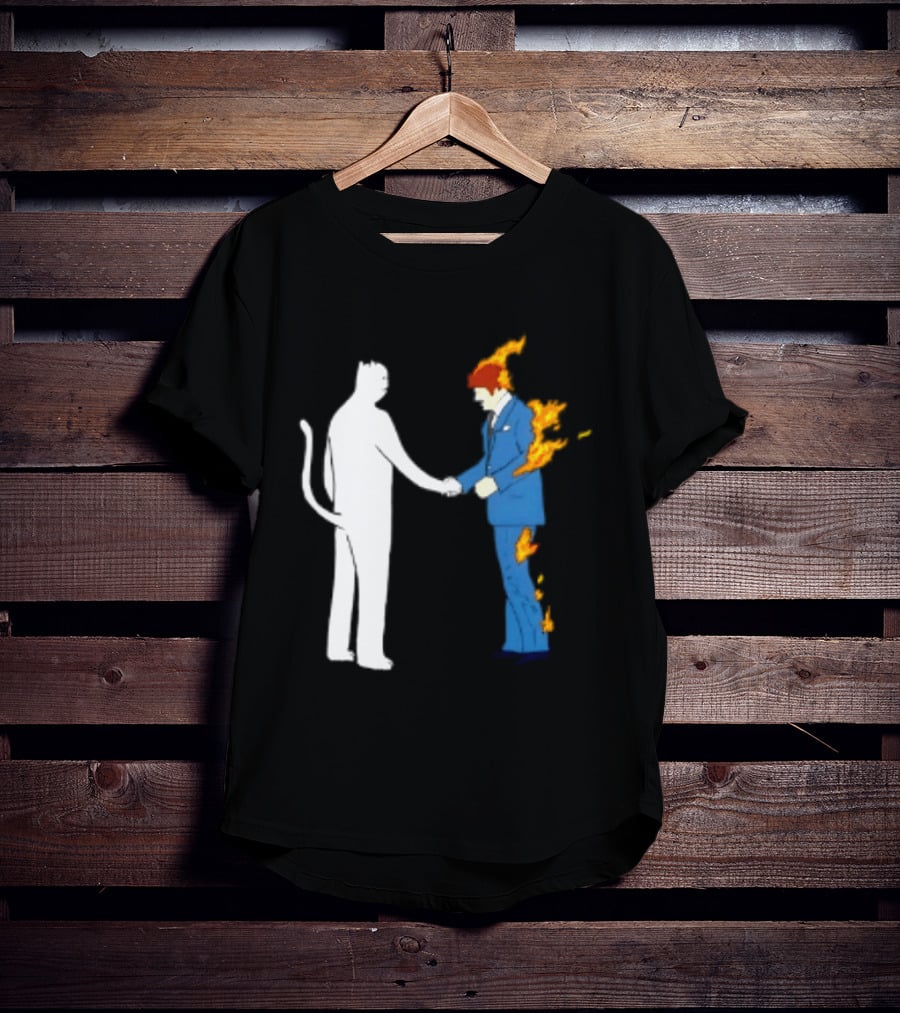 Rip N Dip Cat Handshake Burning Man Suit On Fire T-Shirt