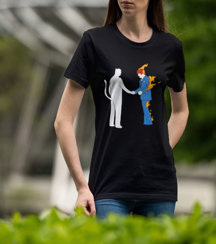 Rip N Dip Cat Handshake Burning Man Suit On Fire T-Shirt