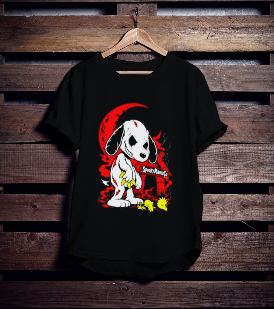 SpookyMamaCo Zombie Snoopy Woodstock Red Moon Halloween T-Shirt