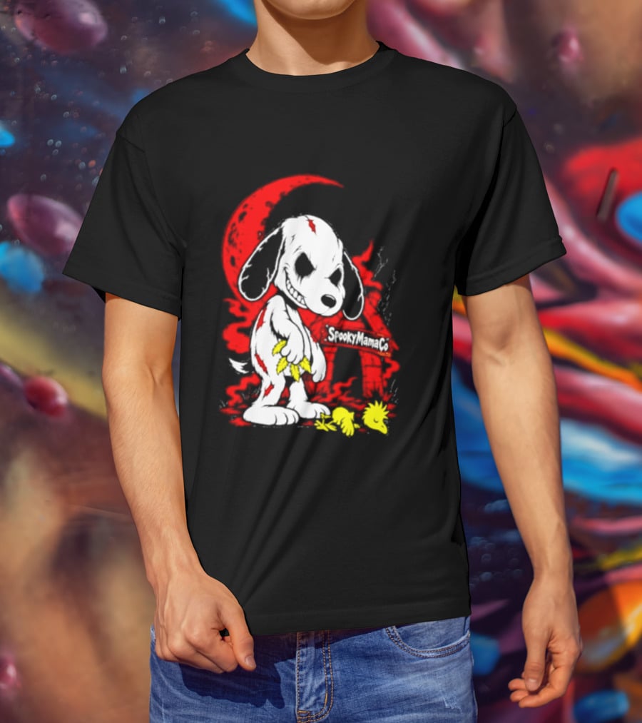 SpookyMamaCo Zombie Snoopy Woodstock Red Moon Halloween T-Shirt