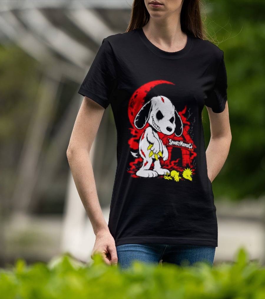 SpookyMamaCo Zombie Snoopy Woodstock Red Moon Halloween T-Shirt