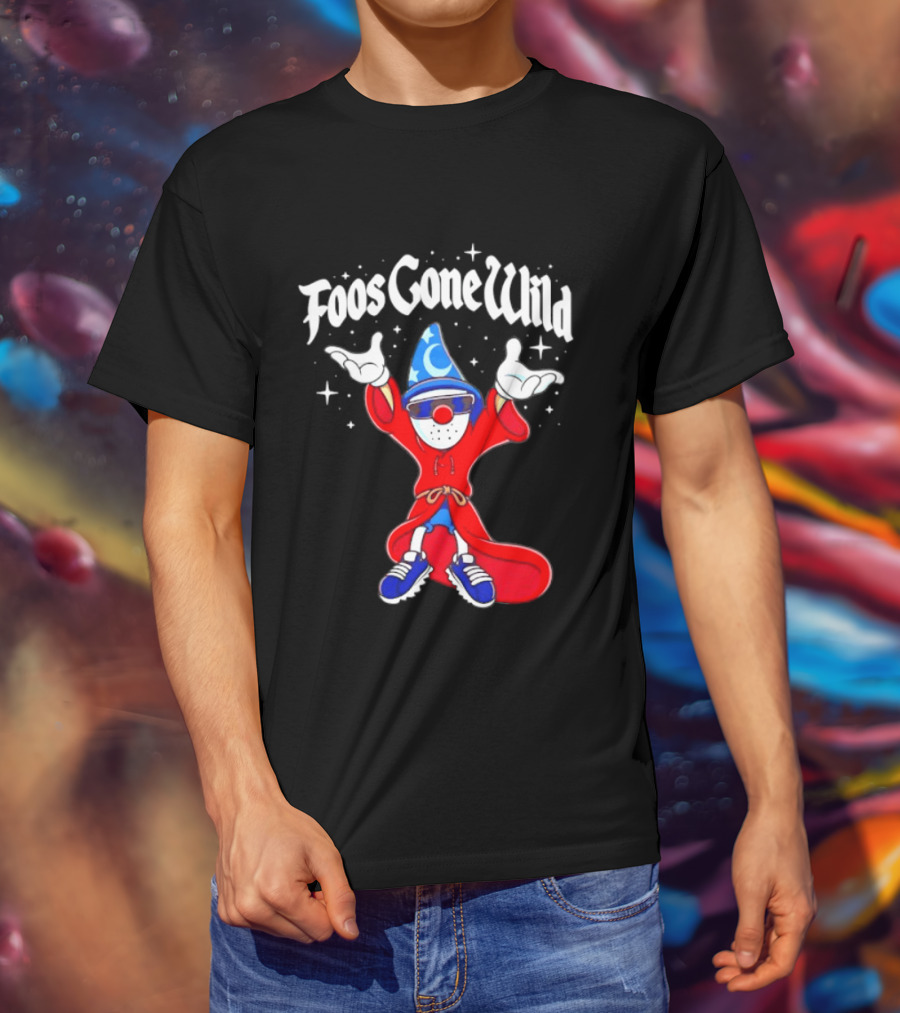 Foos Gone Wild Wizard Streetwear Cartoon Character With Blue Hat And Sunglasses T-Shirt