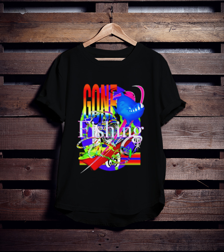Gone Fishing Shark Rainbow Kayak Adventure T-Shirt