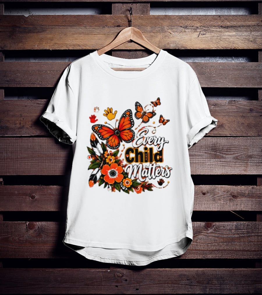Every Child Matters Orange Butterfly Native Floral Anti Bully Kindness T-Shirt